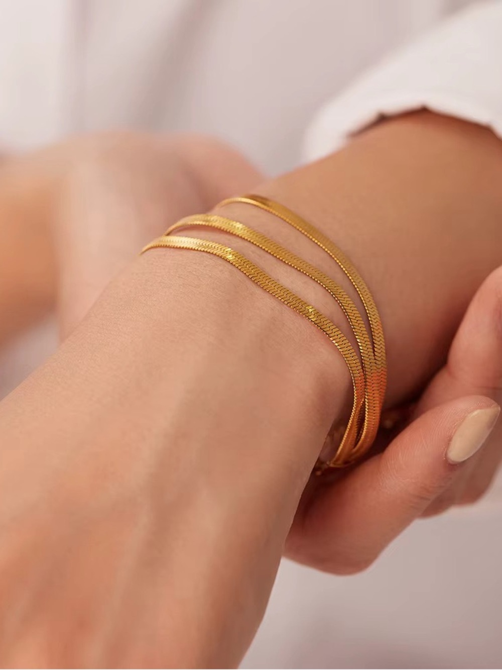 Gold-Tone Triple Herringbone Bracelet - Women